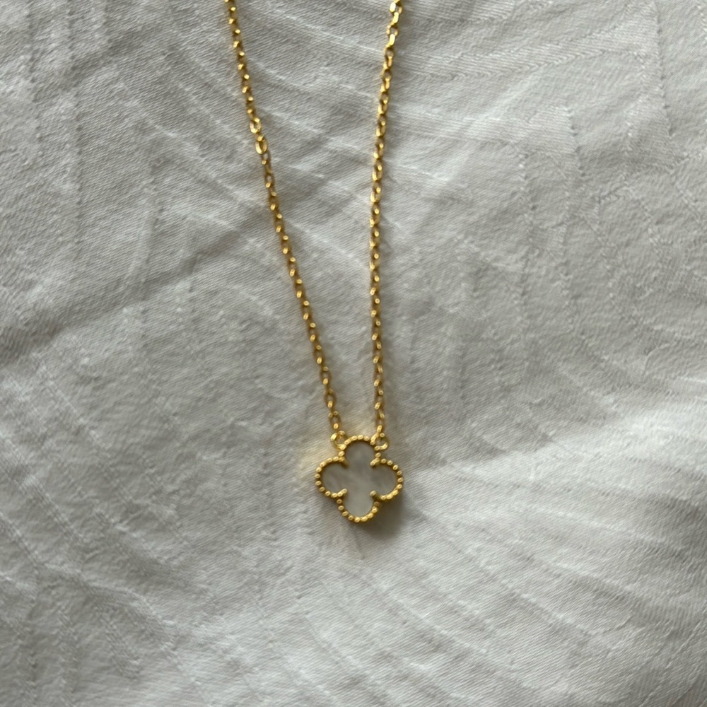 Gold mother of pearl clover necklace